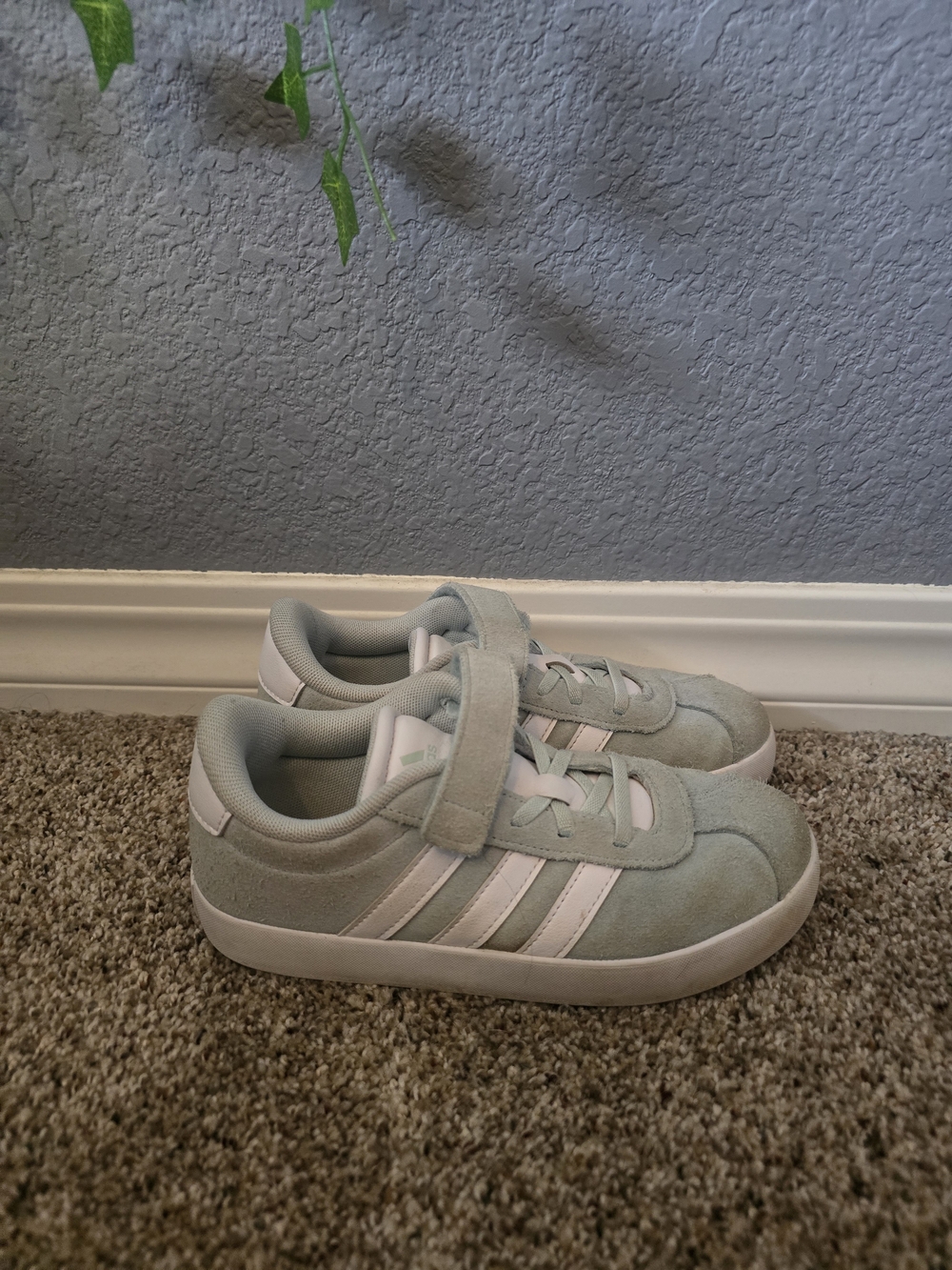 Kids Mint Green ADIDAS Suede Sneakers with White Stripes